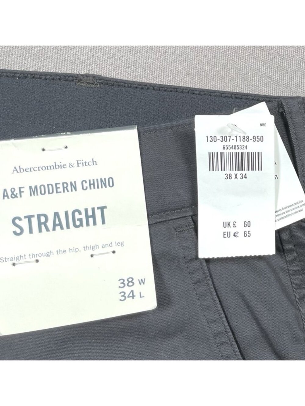 NWT Abercrombie & Fitch Modern Chino Straight Dark Gray Pants - Men Size 38 X 34 - Picture 4 of 13